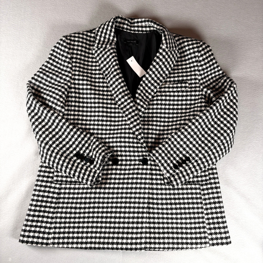 Ann Taylor The Newbury Blazer Women's 12 Houndstooth Double Breasted NWT
